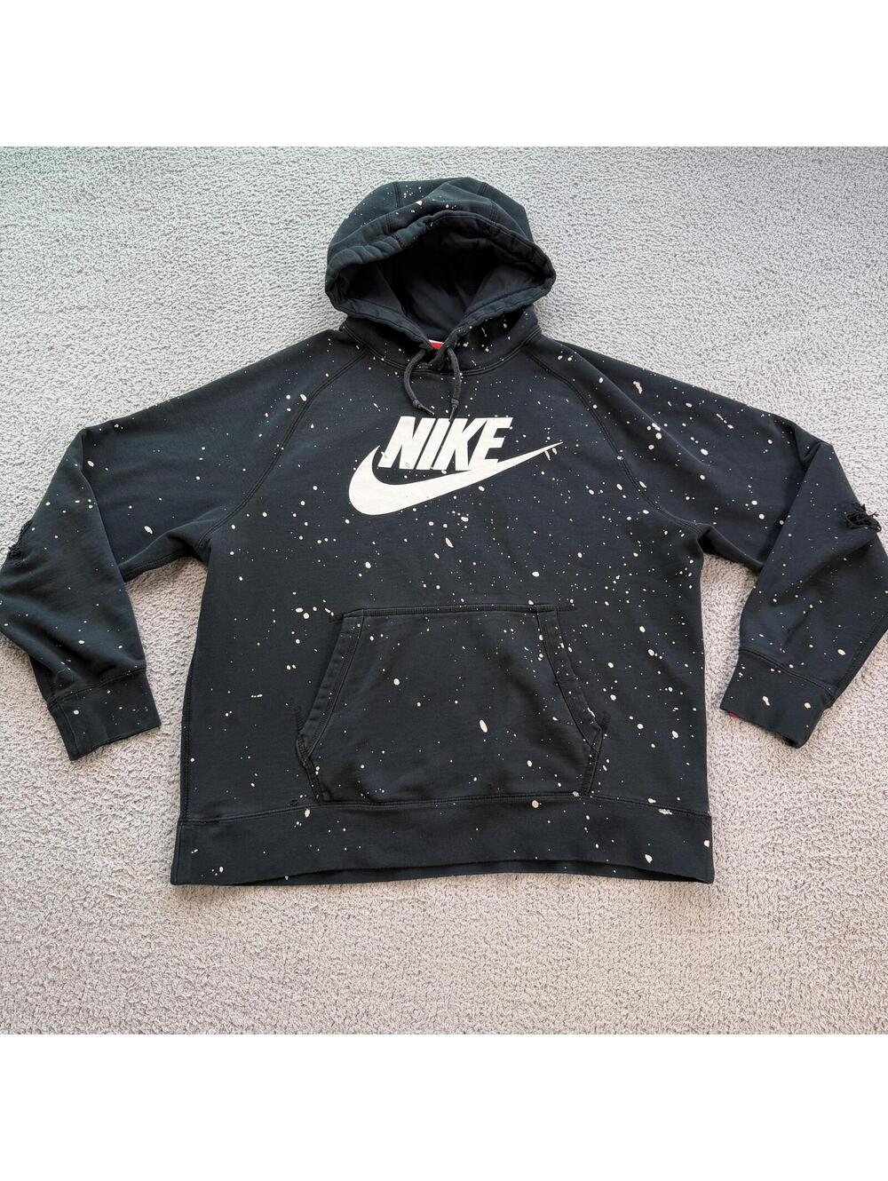Nike Futura Logo Hoodie XL Black Bleach Splatter Distressed Pullover Sweatshirt